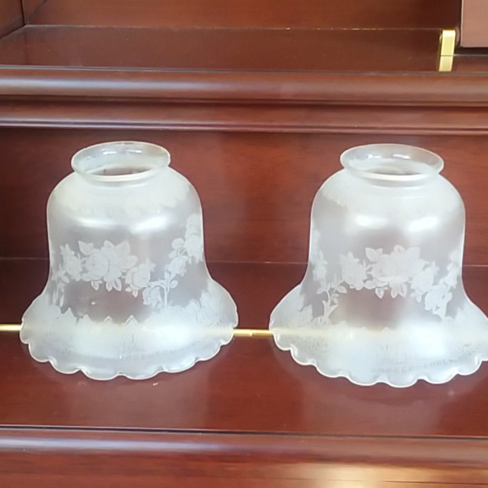 Pair of antique scalloped etched scones